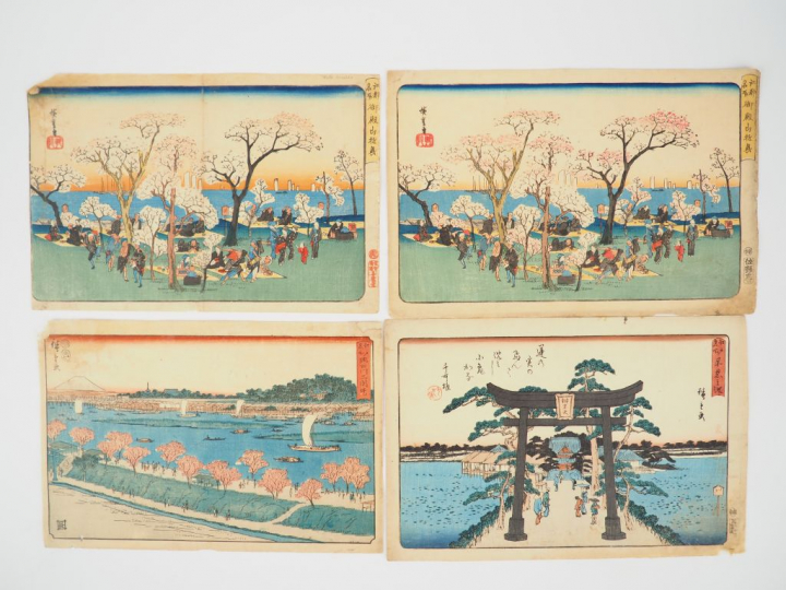 Ensemble de quatorze estampes, dont :  HIROSHIGE :  - trois estampes d