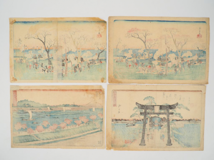 Ensemble de quatorze estampes, dont :  HIROSHIGE :  - trois estampes d