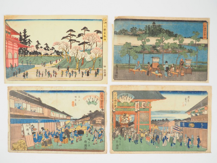 Ensemble de quatorze estampes, dont :  HIROSHIGE :  - trois estampes d