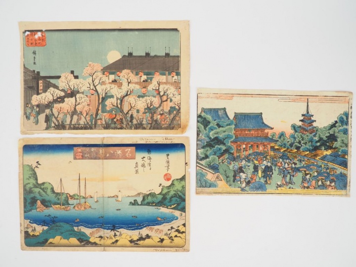 Ensemble de six estampes, dont : - HIROSHIGE II,  oban-tate-e Représen