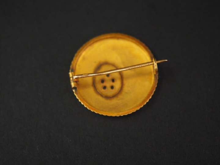 Broche ronde en or jaune et petits diamants, à décor de branchage fleu