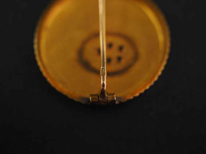 Broche ronde en or jaune et petits diamants, à décor de branchage fleu