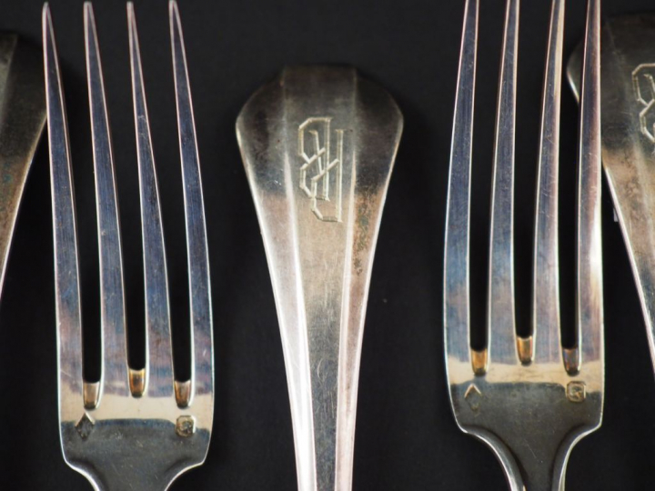 Partie de ménagère de style Art déco en argent, poinçon Minerve, à déc