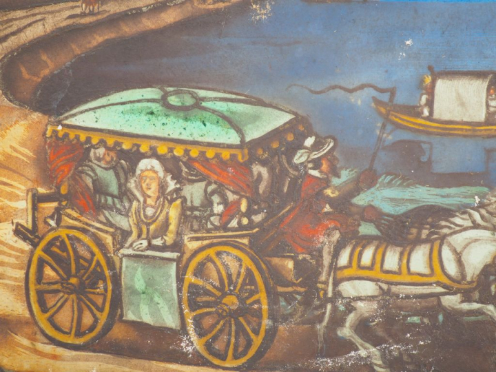 Rare peinture sur verre polychrome de la seconde moitié du XVIIème siè