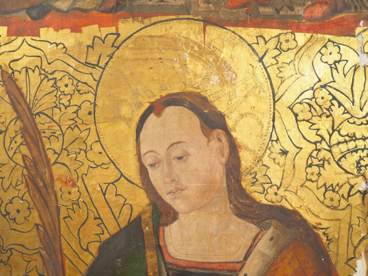 Ecole Catalane.  Elément de diptyque ou triptyque représentant une sai