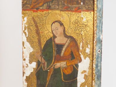 Ecole Catalane.  Elément de diptyque ou triptyque représentant une sai