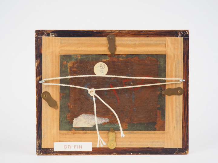 Ecole française XIXème "Scène de marché" Huile sur panneau. Dans un ca