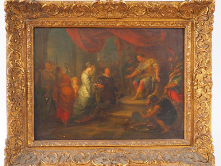 Ecole française XIXème "La continence de Scipion" Huile sur panneau d'