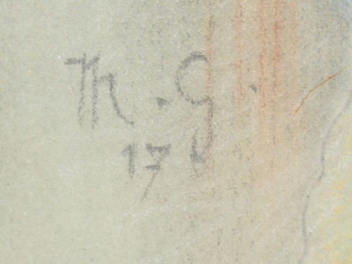 Ecole française XXème "Femme se maquillant" Pastel. Monogrammé MG et d