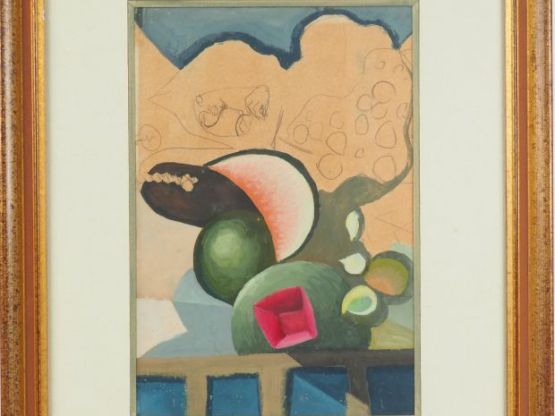 Ecole française XXème "Nature morte" Gouache et crayon sur papier. Dim