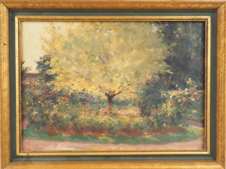 Louis Joseph ANTHONISSEN  "Arbre et fleurs" Huile sur toile. Dim. 26 x