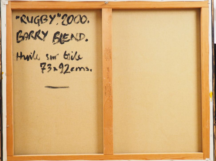 B. BLEND "La partie de rugby" Huile sur toile. Signée en bas à gauche.