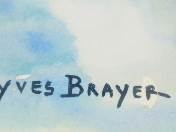 Yves BRAYER  "Chevaux de Camargue" Aquarelle. Signée en bas à gauche. 