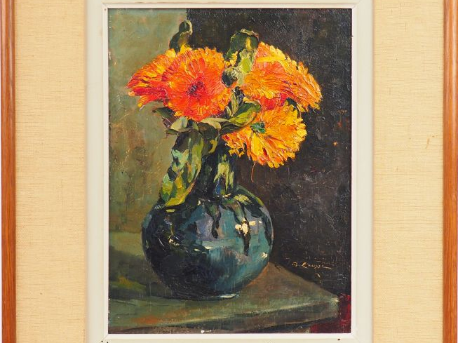 Marcel CAUSSE "Les soucis" Huile sur panneau. Signée en bas à droite. 