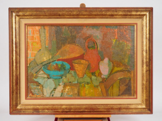 Vente aux enchères Sigmund LANDAU "Nature morte" Huile sur carton. Signée en bas à gauche