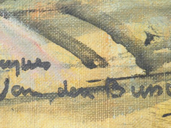 Jacques VAN DEN BUSSCHE "Vue d'un port méditérannéen". Huile sur toile