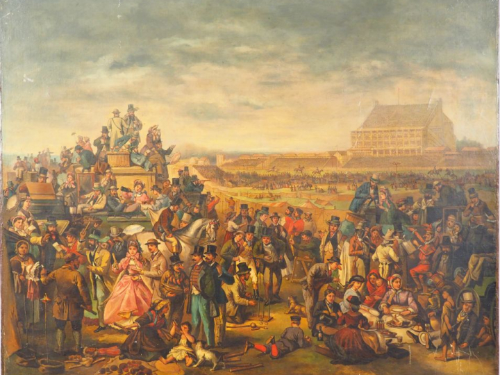 Ecole anglaise XIXème "Fête et pique-nique sur un champ de courses" Hu