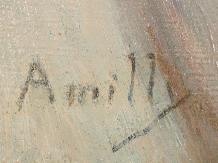 AMILLY "Portrait d'artiste" Huile sur toile. Signée en bas à gauche.  