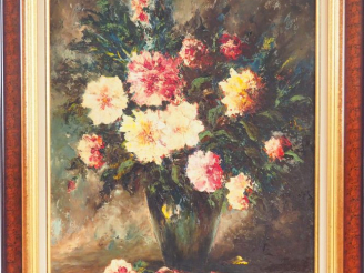 Vente aux enchères Marcel BOUYERON  "Fleurs" Huile sur isorel.  Signée en bas à droite et