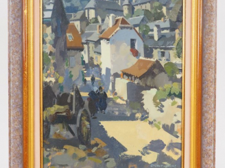 Vente aux enchères Raymond CRETOT-DUVAL "Village animé" Huile sur toile double faces. Sig