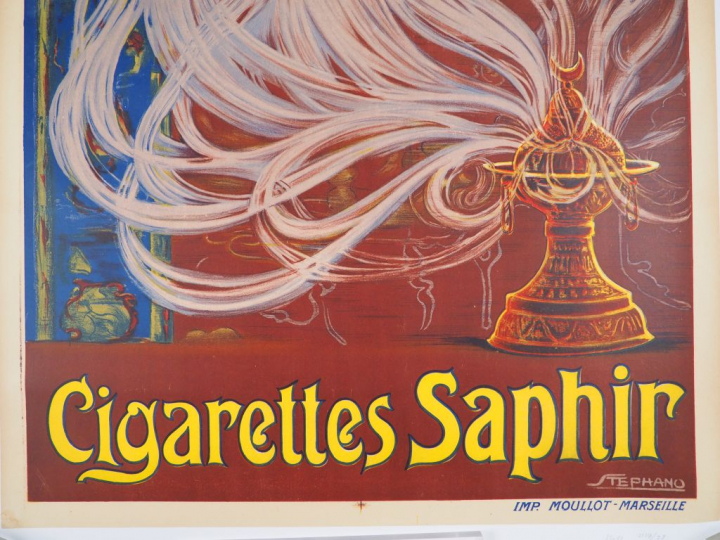 CIGARETTES SAPHIR. Affiche par Stephano, imprimerie Moullot, circa 193
