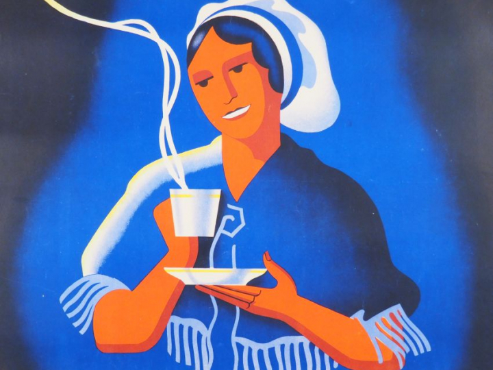 CAFÉS MIZORRA. Affiche par J. Bonard, imprimerie Azémard Nimes, 1935. 