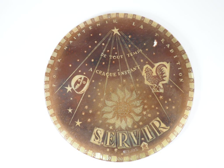 SERVIR. Plaque émaillée. Diam. : 94 cm. (accidents)
