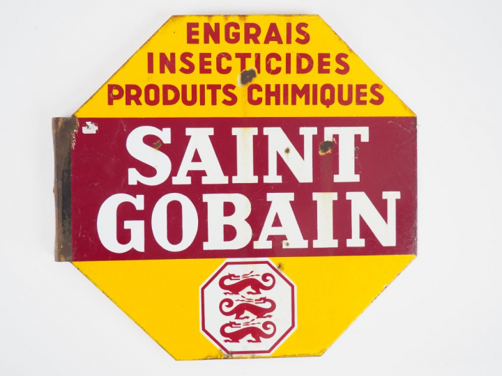SAINT GOBAIN. Plaque émaillée. Dim. : 48 x 48 cm. (accidents)