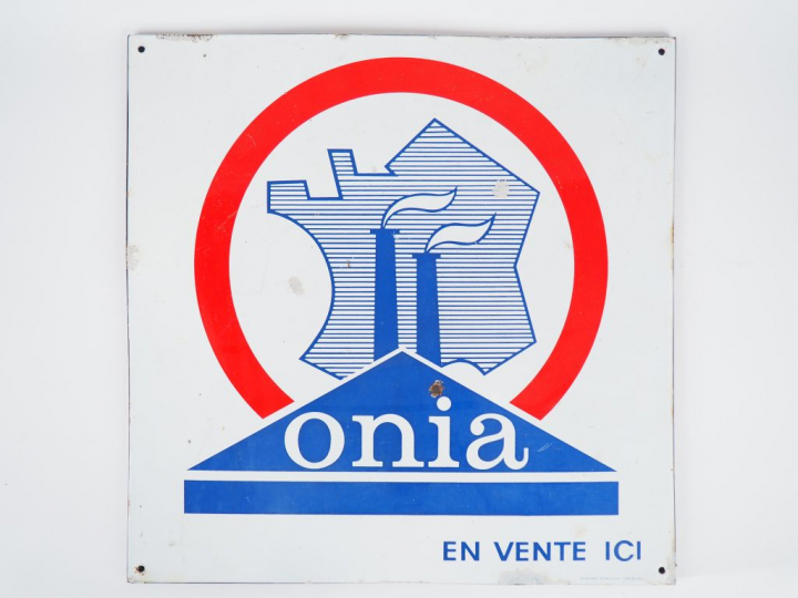 ONIA. Plaque émaillée, signée Emaillerie alsacienne. Dim. : 58 x 58 cm
