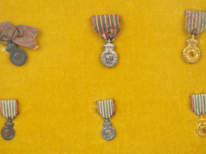 Intéressant cadre vitré présentant sur un lit de velours pâle 12 varia