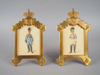 Vente aux enchères MAHELIN  « Portraits de militaires» Paire d’aquarelles.  Signées en ba