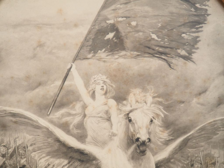 E. DETAILLE. Grande lithographie en noir « La Victoire », dans un cadr