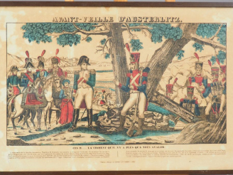 Vente aux enchères « Avant-veille d’Austerlitz » Gravure en couleurs. (rousseurs, pliure 