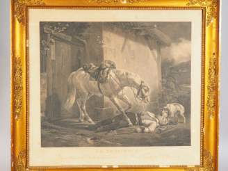 Vente aux enchères « La trompette » Grande gravure en noir, d’après Horace Vernet.  Dans 