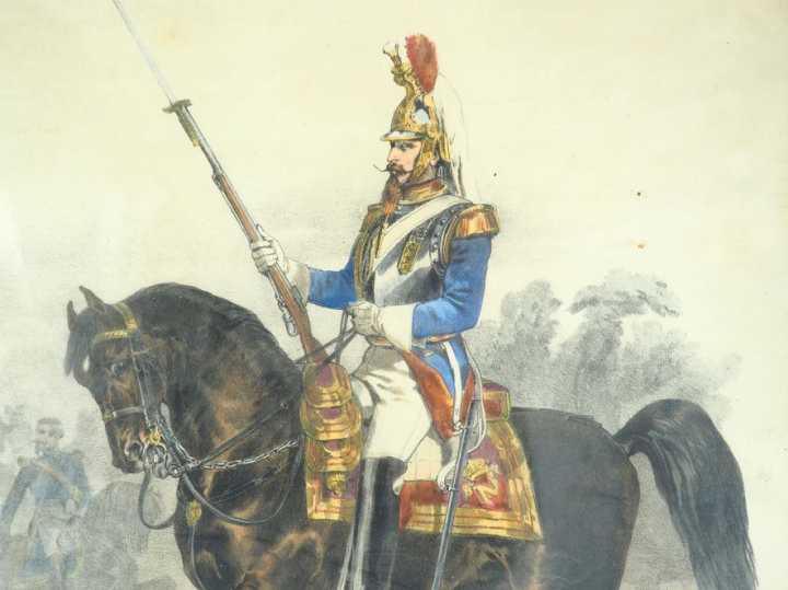 Six différentes lithographies en couleur « Types militaires » d’après 