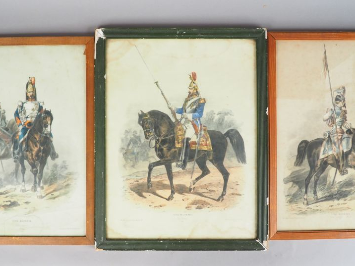 Six différentes lithographies en couleur « Types militaires » d’après 