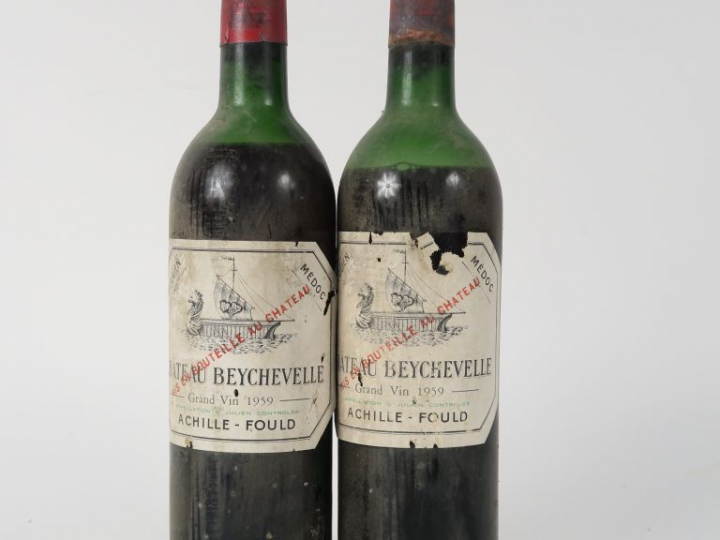 2 BOUTEILLES CHÂTEAU BEYCHEVELLE GCC ST JULIEN - 1959 - 1 MEP/1 BEP/EL