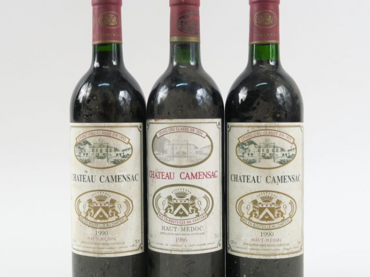 3 BOUTEILLES CHÂTEAU CAMENSAC GCC HAUT MÉDOC : 2 de 1990 - 1 de 1986 B