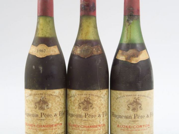3 BOUTEILLES HUGUENIN PÈRE   FILS : 2 GEVREY CHAMBERTIN 1967 3.5 CM/4.
