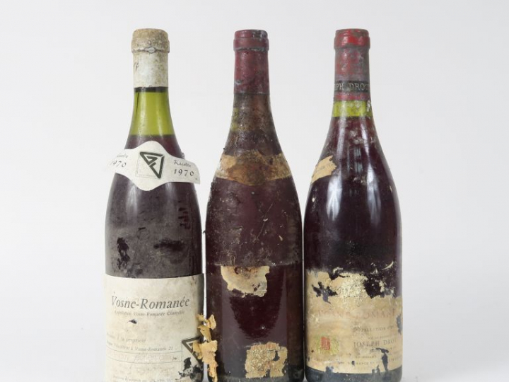 3 BOUTEILLES : 1 VOSNE ROMANÉE J. DROUHIN NM/EA - 1 VOSNE ROMANÉE GUY 