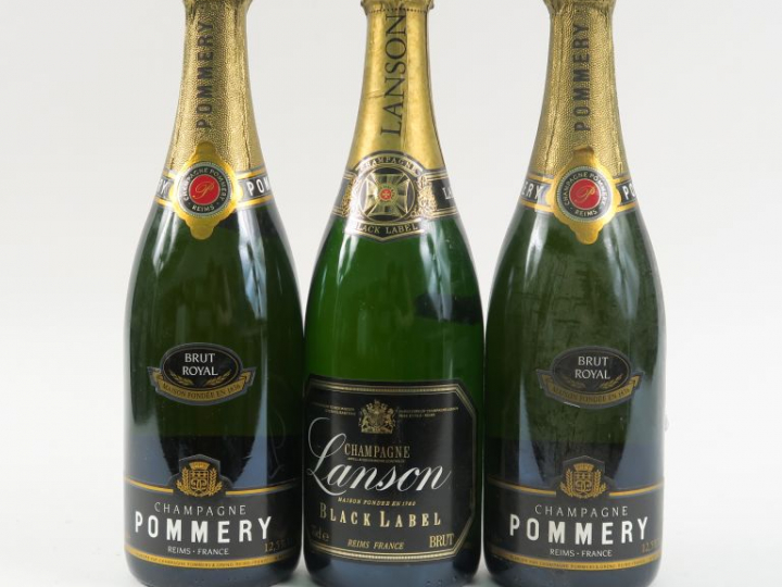 3 BOUTEILLES CHAMPAGNE : 2 POMMERY BRUT ROYAL - 1 LANSON BLACK LABEL