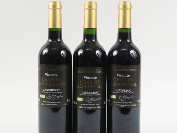 3 BOUTEILLES VICOMTE CHARLES DE BOURGUEIL LANGUEDOC - 2017