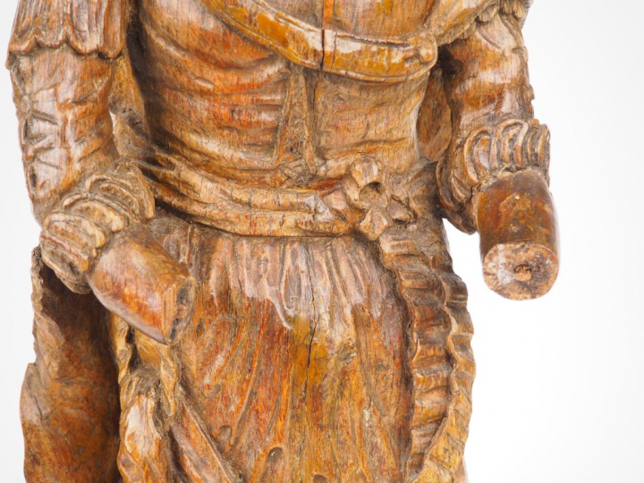 Sculpture XVIIème en chêne sculpté « Jeune femme » H. 73 cm  (manques 