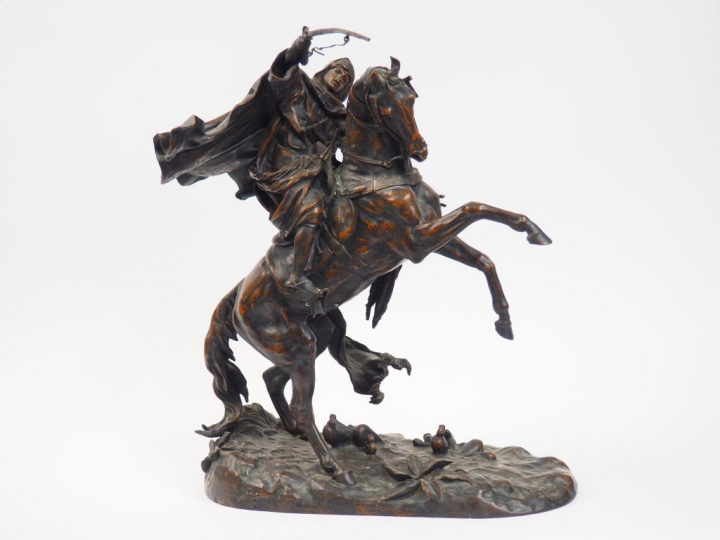 Eugène LANCERAY  "Cavalier arabe" Sculpture en bronze.  Signée.  H. 52