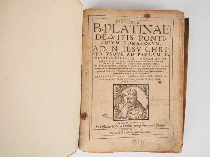 PLATINAE (B.). De vitis pontificum romanorum. Col. Agr. (Cologne), P. 