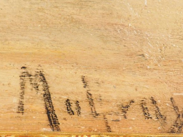 Ecole française XIXème. "Marine". Huile sur panneau. Signée en bas à d