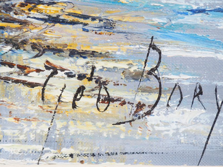 GEO BORY. "Thoniers à l'ancre" Huile sur toile. Signée en bas à droite