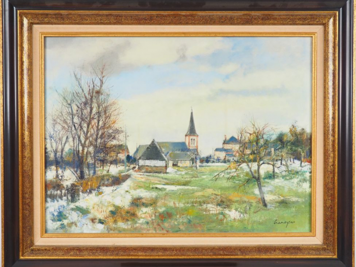 CRAMOYSAN. "Paysage d'hiver à Anceauneville, Normandie". Huile sur toi