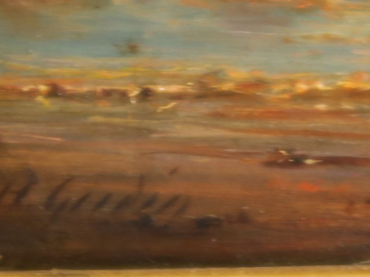 GUDIN.  "Bateau de pêche". Huile su panneau. Signée en bas à gauche. D