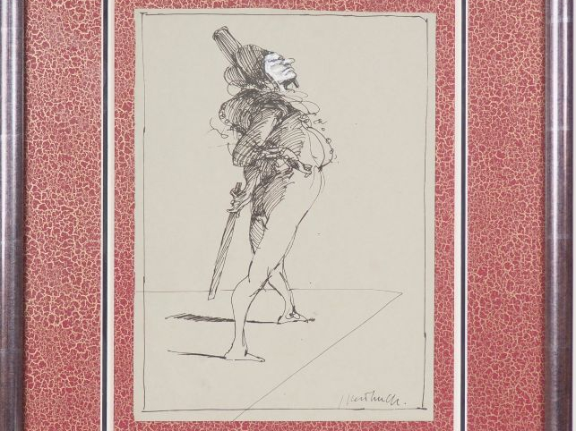 CLAUDE WEISBUCH. "Etude de polichinelle". Dessin à l'encre de Chine, r